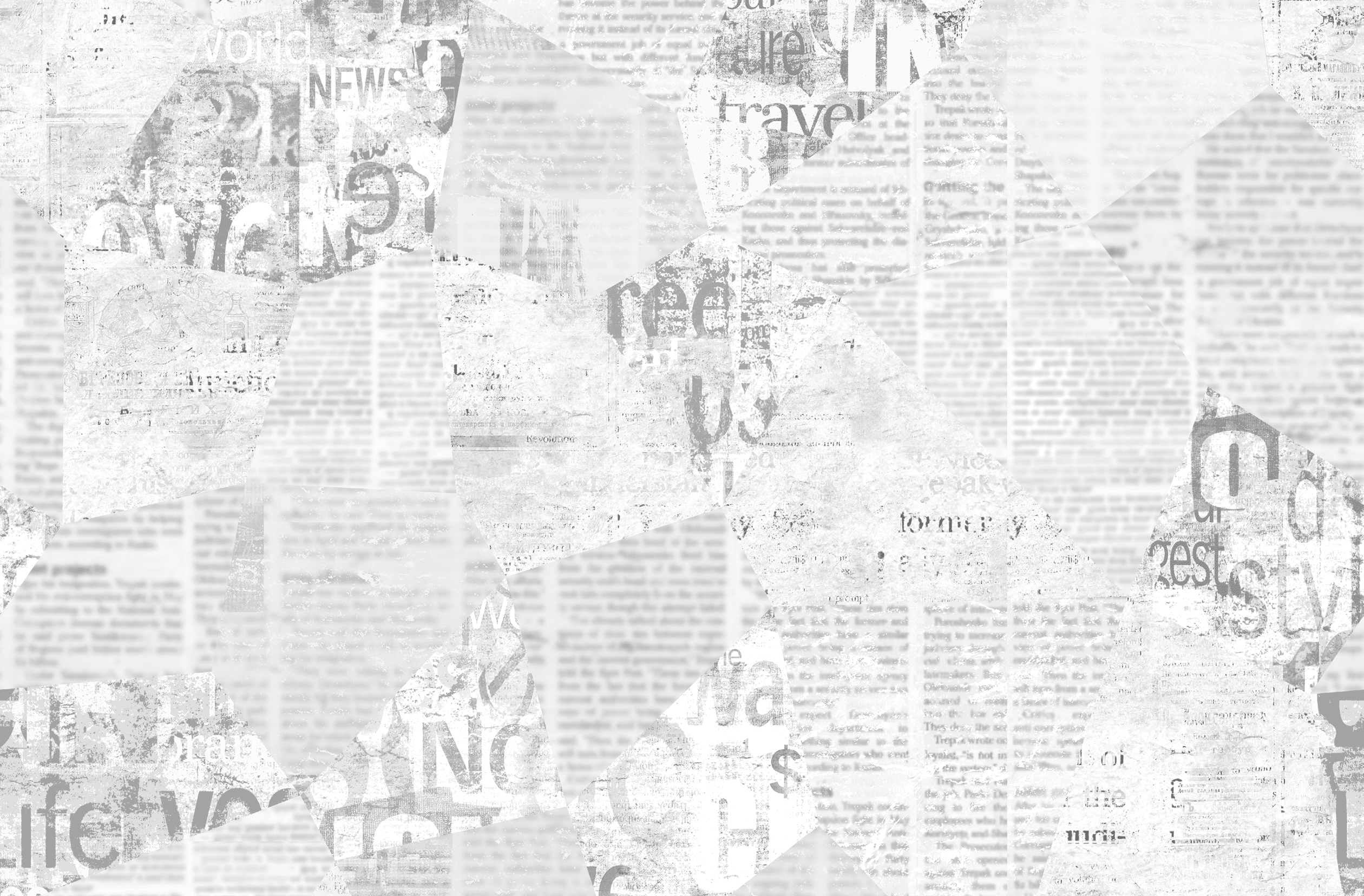Newspaper paper grunge aged newsprint pattern background. Vintage old newspapers template texture. Unreadable news horizontal page with place for text, images. Grey color art collage.