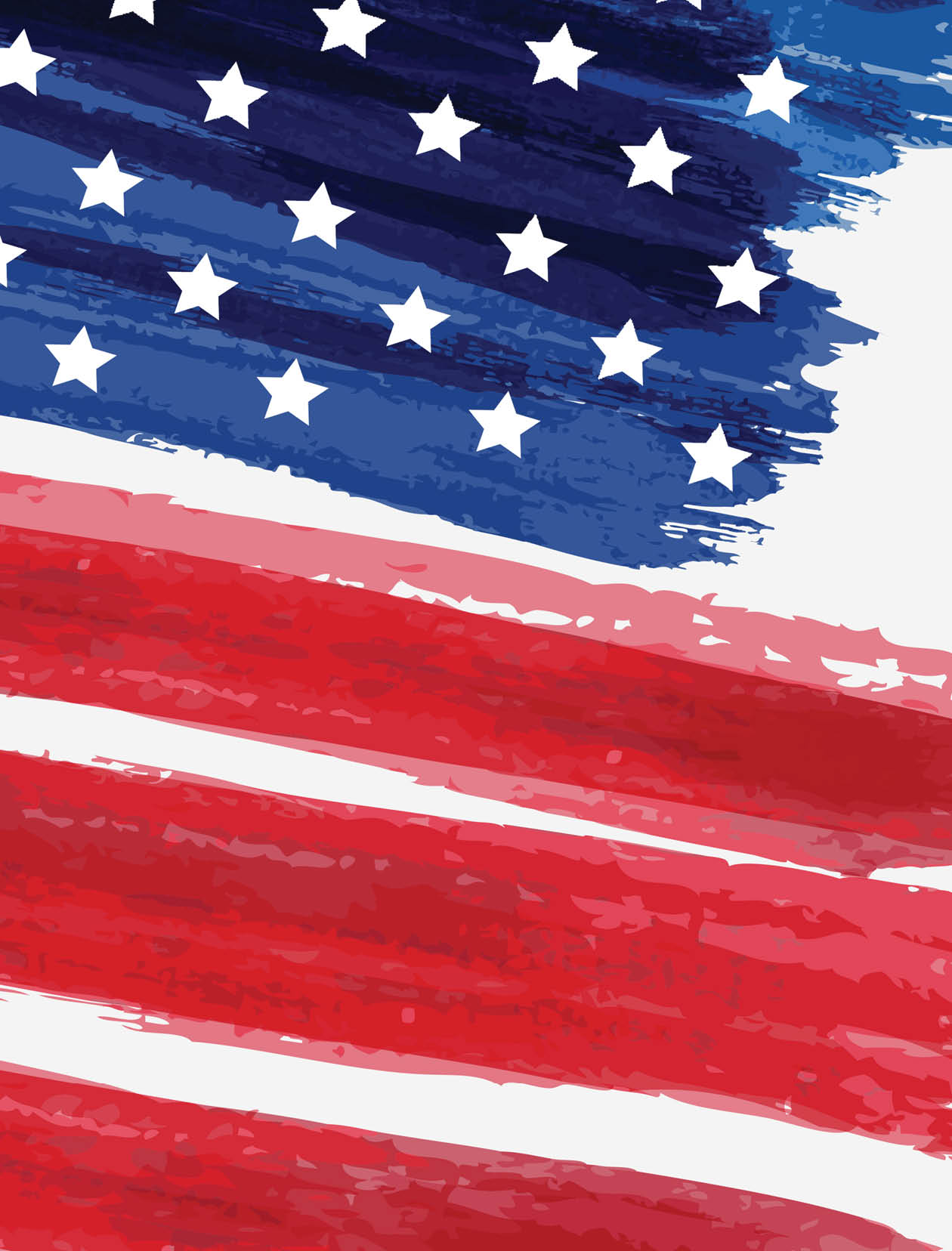 USA abstract grunge painted flag horizontal banner. Template for United States of America national holiday banner, greeting card, invitation, poster, flyer, etc. 